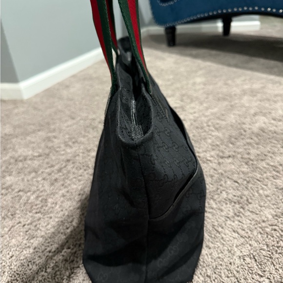 Gucci Black Duffel/Diaper Bag with Green and Red Accents